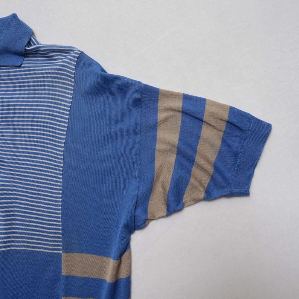 Vintage Modigliani Knit Polo Shirt Mens 48 Blue Striped Made in Italy 90s Retro - Picture 5 of 16